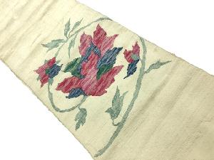 アンティーク　手織り紬花模様織出し名古屋帯